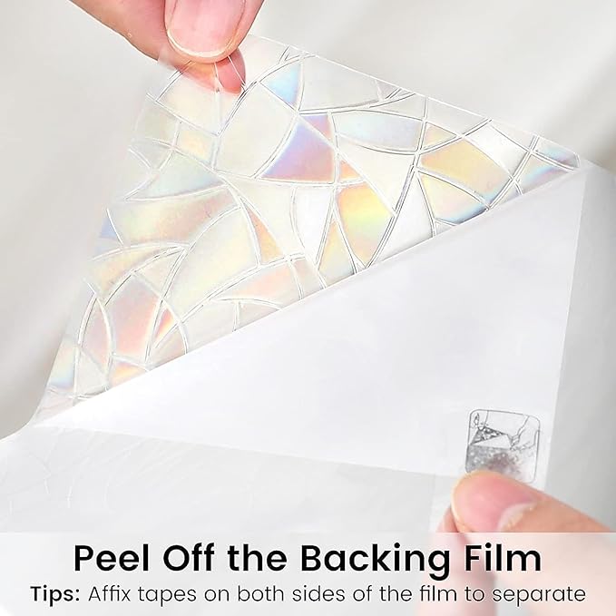 DOWELL Window Privacy Film, Rainbow Window Film, Decorative Stained Glass Clings, Static Cling Door Sticker, Non-Adhesive 3D Decals for Home UV Protection, 11.8 x 78.7 inches