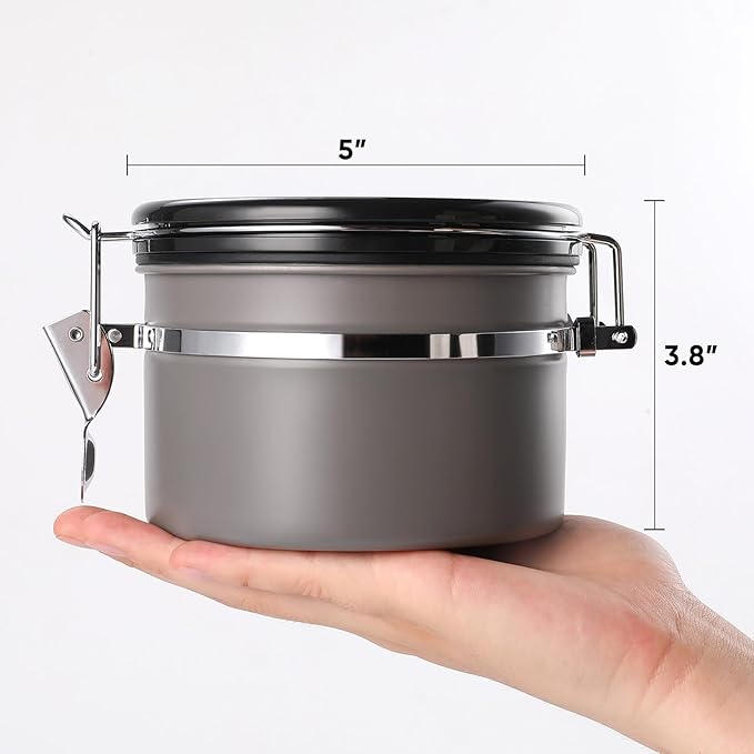 malmo Coffee Canister, Airtight Coffee Container with Date Tracker Lid, Stainless Steel Canister for Kitchen Food Storage (Gary, 9oz)