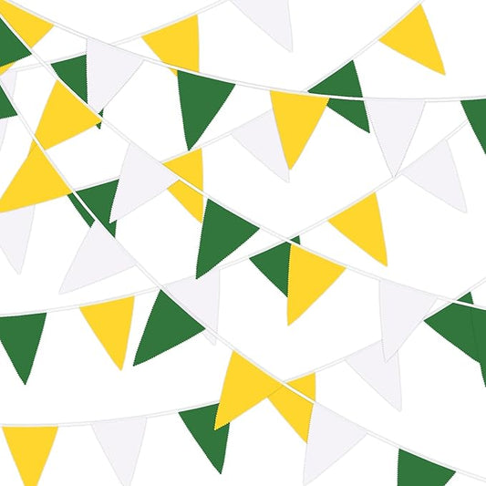 MARFOREVER 28 FT Spring Yellow Green White Pennant Banner Flags, 30 Pcs Fabric Triangle Flag Bunting Garland Banner for Baby Shower Nursery Garden Wedding Engagement Golf Theme Party Decorations
