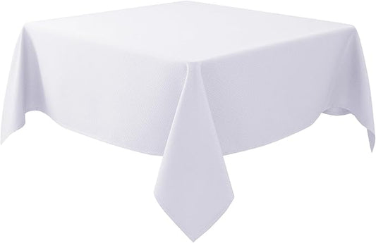 Biscaynebay Fabric Square Tablecloths 70x70 Inches, White Water Resistant Card Table Cloth Folding Table Cover for Dining, Kitchen, Wedding and Parties etc. Machine Washable