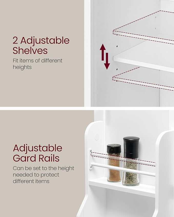 VASAGLE Pantry Cabinet, 53.5-Inch High Freestanding Tall Cupboard Storage Cabinet, 2 Cabinets, 2 Adjustable Shelves, 6 Door Shelves, for Living Room, Kitchen, White UBBC671W01