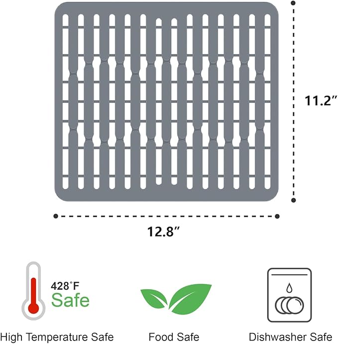 GSlife Expandable Sink Dish Drying Rack - Stainless Steel Capacity Adjustable Over The Sink Dish Rack (13.4''-20.4'') with Sink Mat and Utensil Holder, Silver