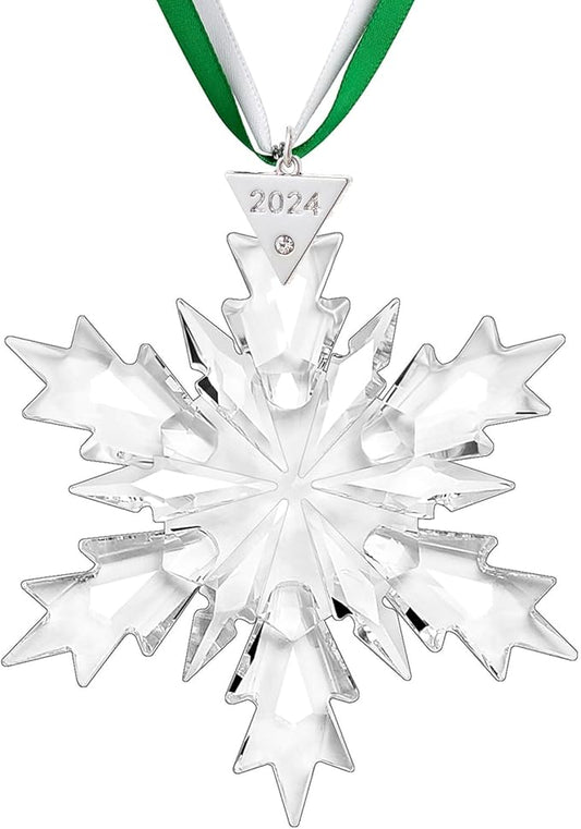 2024 Annual Christmas Ornaments Crystal Snowflake Star - Christmas Tree Ornaments Pendant Crystal Sun Catcher Home Hanging Decor (2024 New White)