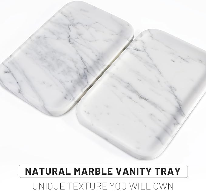 Vanity Trays, Marble Bathroom Tray for Countertop, Decorative Tray for Dresser Organizer, One Piece Serving Tray for Kitchen, Storage Tray for Kitchen Sink, Perfume, Jewelry Holder(Arabescato)