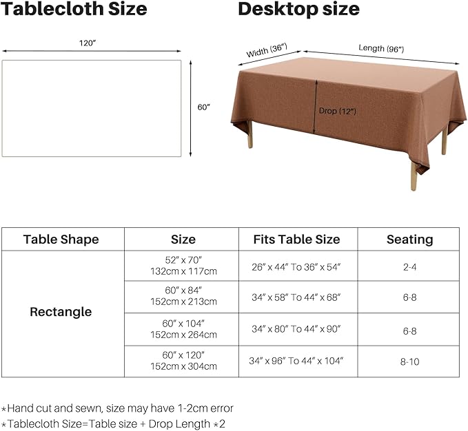 IVAPUPU Textured Linen Table Cloth for Rectangle Tables - Coffee Tablecloths Rectangular Waterproof Wrinkle Free Wipeable Dining Table Cover for Spring Wedding Birthday Kitchen Decor, 52 x 70 Inch