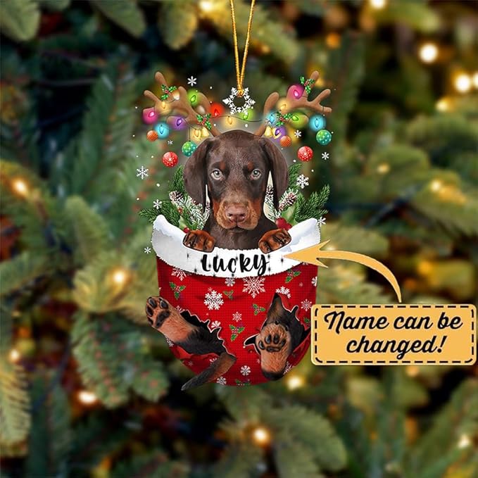 Dobermann Christmas Ornament - Snow Pocket Tree Decor, Gift Idea for Dog Lovers