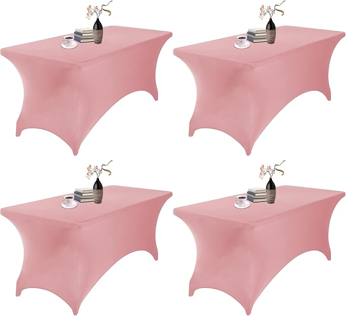 4Pack Spandex Waterproof Table Covers 6ft，Spandex 6ft Waterproof Table Cover for Party,Wedding, Banquet, and Events(Dusty Pink)