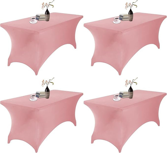 4Pack Spandex Waterproof Table Covers 6ft，Spandex 6ft Waterproof Table Cover for Party,Wedding, Banquet, and Events(Dusty Pink)