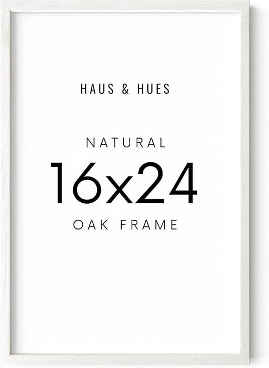 HAUS AND HUES 16x24 Frame - Set of 1 16 x 24 Poster Frame, 16x24 Picture Frame Light Wood, 16x24 Picture Frame, 16x24 Frame Wood, 16 by 24 Inch Picture Frame, 16x24 Photo Frame (White Oak Frame)