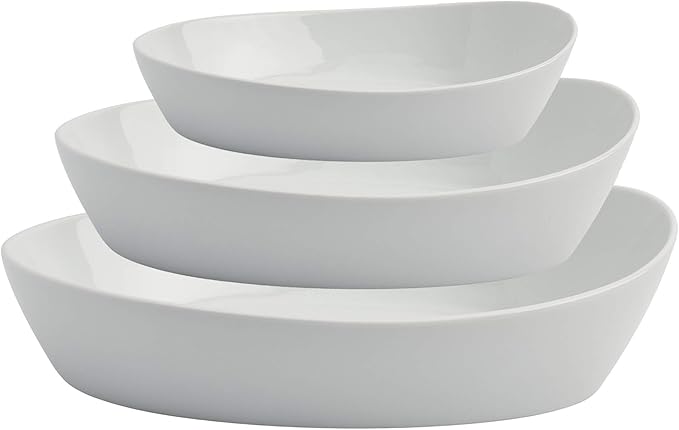 Denmark White Porcelain Chip Resistant Scratch Resistant Commercial Grade Serveware, 3 Piece Oval Serving Bowl Set