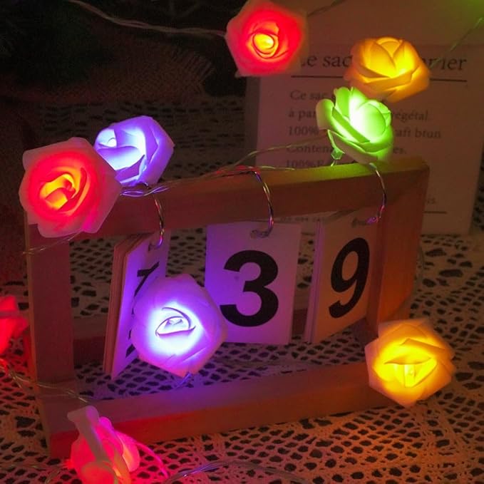 Everlasting Splashes LED Rose Flower Fairy String Lights Battery Operated Warm Flashing Light for Romantic Proposal Wedding Party Birthday Christmas Thanksgiving DIY Indoor Outdoor Decorations (Pink)