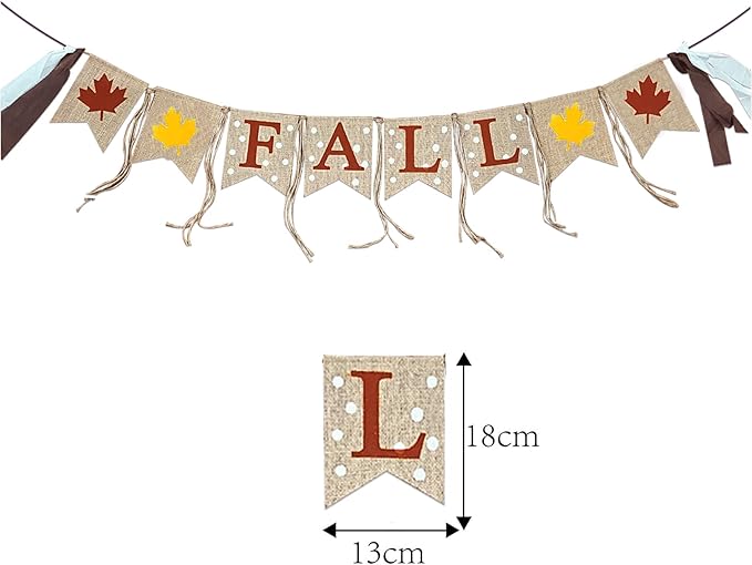 Happy Fall Burlap Banner, Fall Sign Rustic Maple Leaf Flag Natural Fall Harvest Banner for Autumn Home Party School Party Thanksgiving Day Decoration