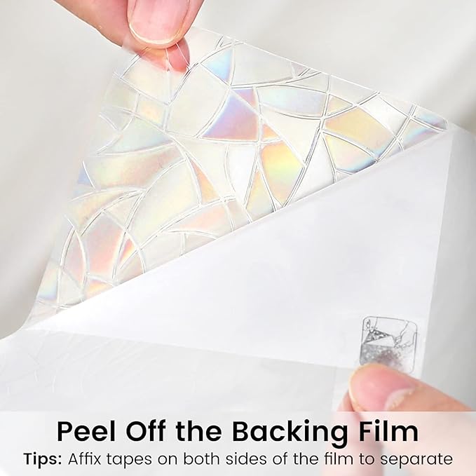 DOWELL Window Privacy Film, Rainbow Window Film, Decorative Stained Glass Clings, Static Cling Door Sticker, Non-Adhesive 3D Decals for Home UV Protection, 23.6 x 78.7 inches