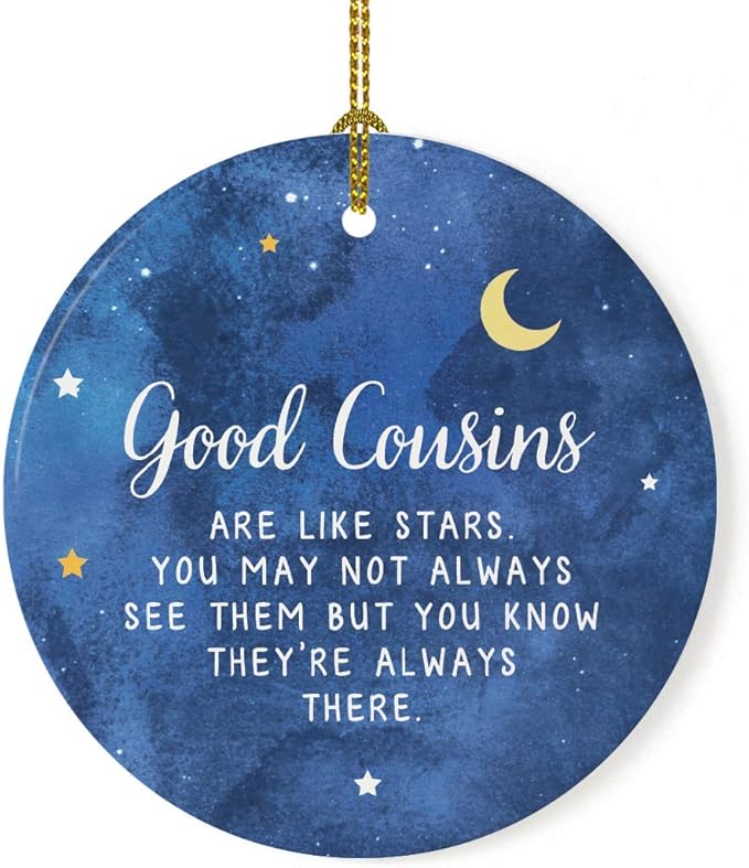 Andaz Press Round Ceramic Porcelain Cousins Christmas Keepsake Gift - Cousin Star Ornament, 1-Pack