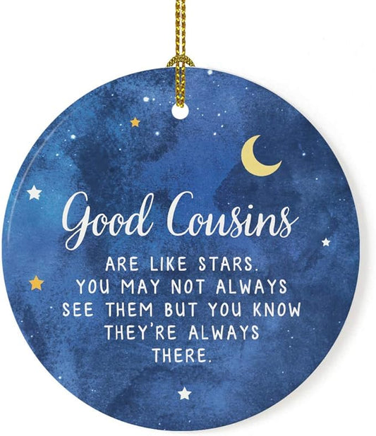 Andaz Press Round Ceramic Porcelain Cousins Christmas Keepsake Gift - Cousin Star Ornament, 1-Pack