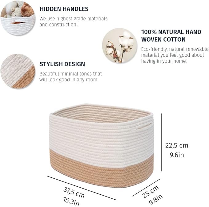 OrganiHaus Set of 3 Storage Baskets for Shelves, Cotton Rope Basket for Decor, Shoe Basket Organizers & Storage, Decorative Storage Baskets & Bins, Cute Storage Basket for Toys & Cloths, Honey