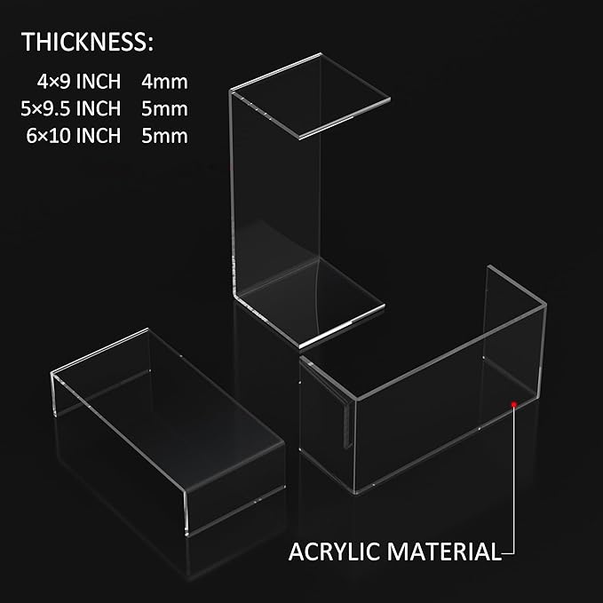 9x9.5x10 Inch Clear Display Risers Shelf 3pcs, Countertop Rectangular Acrylic Display Stands for Funko Pop Figure, Bags, Collectibles