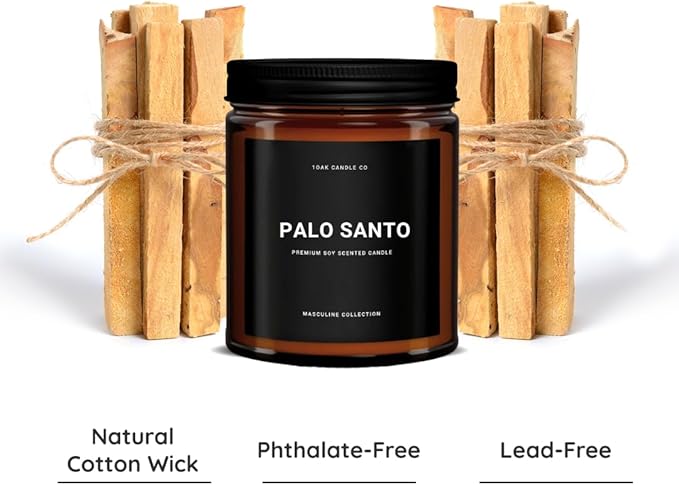 1OAK Scented Candles for Men - Palo Santo Candle - Mens Candles for Home - Masculine Candle - Long Burning Premium - Soy Wax (7oz.)