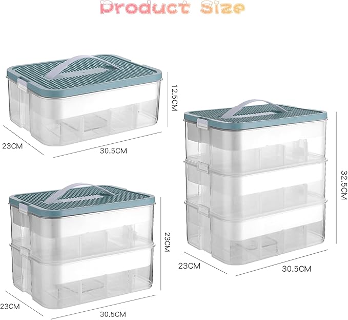 Toys Organizer Storage Case for Lego Box Kids Toy Stackable Building Blocks with Lids Bins Adjustable Lego Storage Containers Plastic Toy Box 3 Layer (Green)