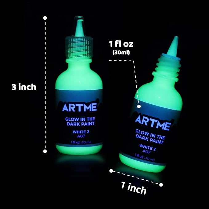ARTME Glow in The Dark Paint, Glow Paint Set of 12 Bright Colors 30ml/1oz, Long Lasting Glow Fluorescent Perfect for Art Painting, DIY projects, Easter, Halloween, and Christmas Decorations