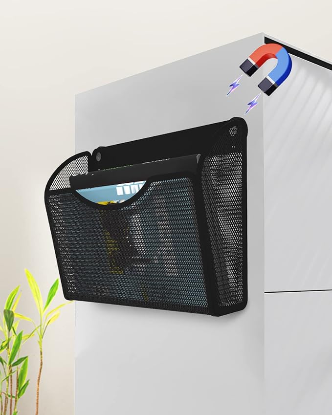 3 Pack 1-Tier Magnetic File Holder - No Drilling Installation File Organizer, Large Capacity Magnetic File Holder for Refrigerator, File Cabinets, Whiteboard, Office, Kitchen