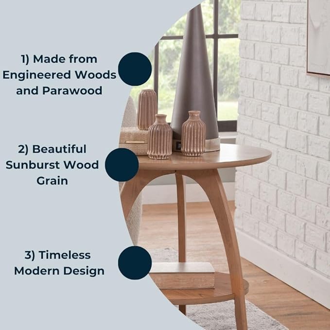 Martin Svensson Home LAX 20" Round End/Side Table with Storage, Light Oak