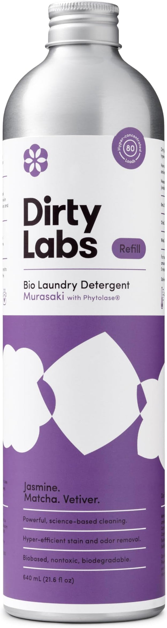 Dirty Labs | Murasaki Scent | Bio-Liquid Laundry Detergent | 80 Loads (21.6 fl oz) | Hyper-Concentrated | High Efficiency & Standard Machine Washing | Nontoxic, Biodegradable | Stain & Odor Removal