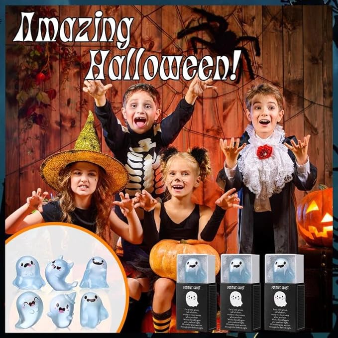 32 Sets Halloween Mini Ghost Figures with Box, Glow in The Dark Mini Resin Ghosts, Luminous Ghost Miniature Resin Figurines for Halloween Party Favors (1PCS B)