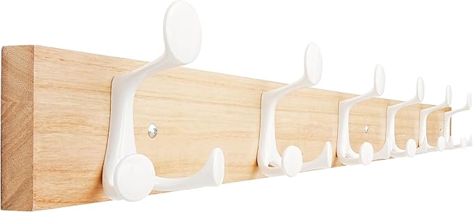 SKOLOO 39-Inch Natural Wood Coat Rack Wall Mount with 6 Triple Hooks - Ideal for Family Entrances, Classrooms, and Pet Supplies Storage - Perfect Coat Hooks for Wall