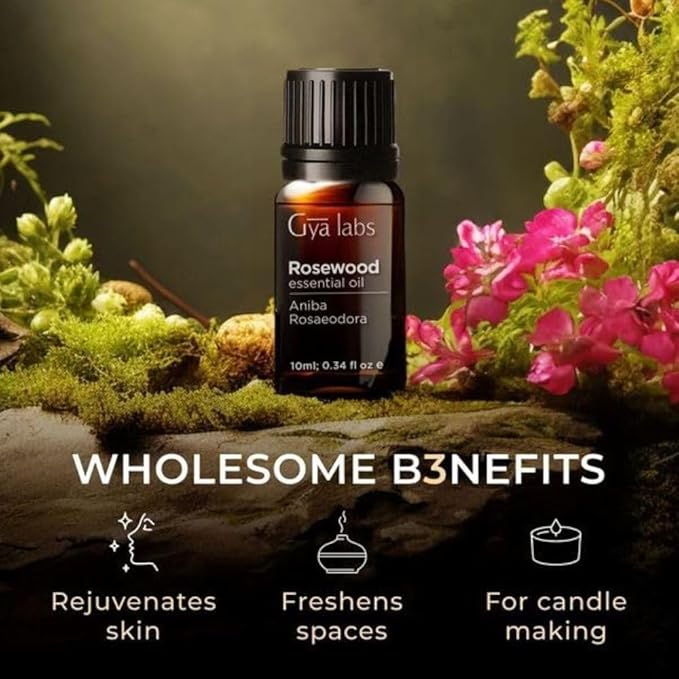 Gya Labs Rosewood Essential Oil for Skin - 0.34 Fl Oz - 100% Pure Natural Rosewood Oil for Diffuser & Aromatherapy, Massage, Candle Making Scent