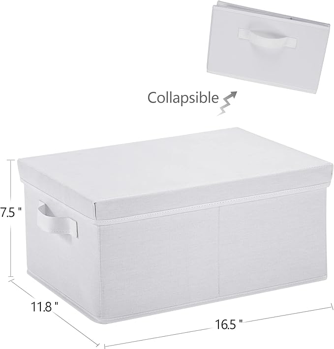 HOONEX Storage Bins with Lids for Organizing, Pack of 2, Storage Boxes with 2 Carrying Handles and Sturdy Heavy Cardboard, 16.5" L x 11.8" W x 7.5" H for Shoes, Books, Clothes, Nursery, White