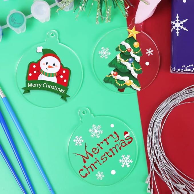 20Pcs 4 Inch Clear Acrylic Christmas Ornaments - DIY Craft Hanging Ornaments for Christmas Tree Decoration