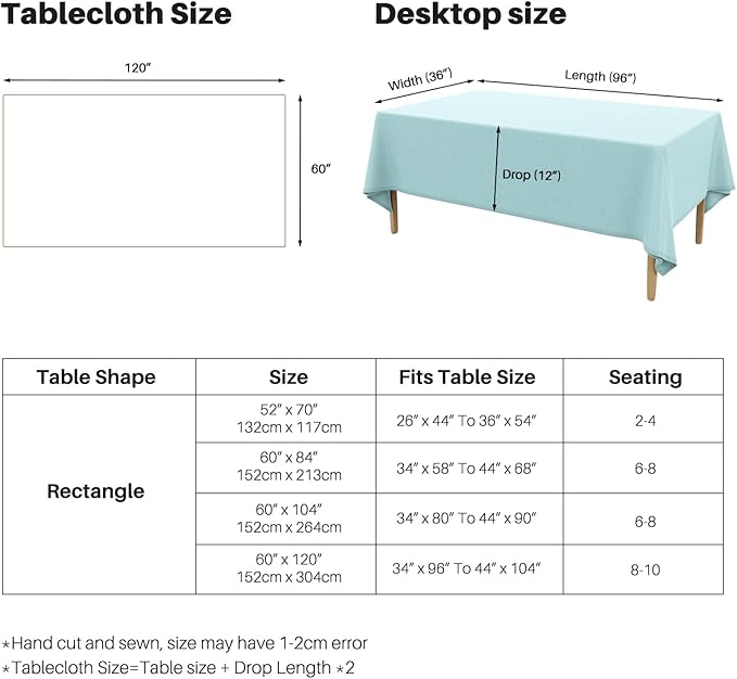 IVAPUPU Textured Linen Table Cloth for Rectangle Tables - Light Blue Tablecloths Rectangular Waterproof Wrinkle Free Wipeable Dining Table Cover for Spring Wedding Birthday Kitchen Decor, 52 x 70 Inch