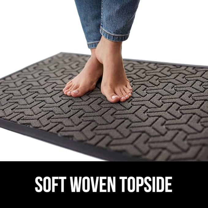 GORILLA GRIP 100% Waterproof All-Season WeatherMax Doormat, US Designed Natural Rubber, Stain and Fade Resistant, Low Profile Indoor Outdoor Door Mats, Easy Clean Patio Mat, 17x29, Slate Geometric