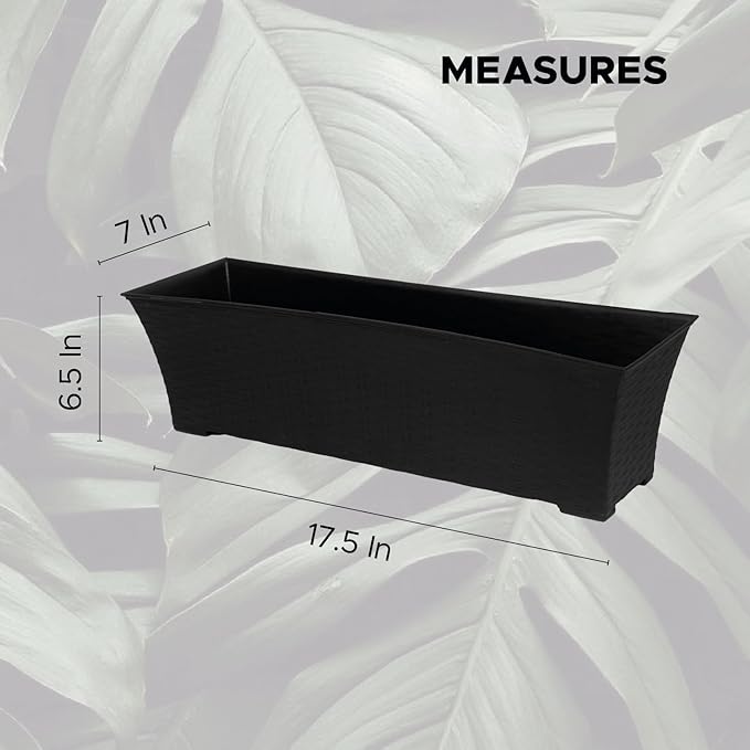 Elly Décor Set of 2 18x8 Rectangular Modern, Resistant and Self Watering Planter with Rattan-Like Finish, 18", Gray