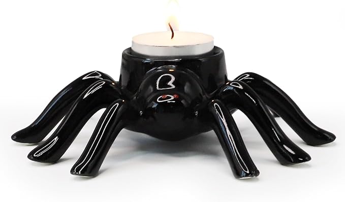 Halloween Ceramic Black Spider Candlestick Holder, Decorative Spooky Candle Stick Holder for Candles, Unique Halloween Decor Gift for Home Decoration