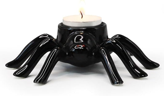 Halloween Ceramic Black Spider Candlestick Holder, Decorative Spooky Candle Stick Holder for Candles, Unique Halloween Decor Gift for Home Decoration