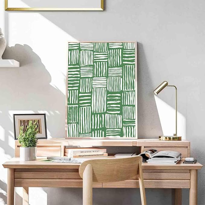 Green White Line Wall Art Abstract Lines Boho Minimalist Line Wall Art Mid Century Boho Print Sage Green Pictures Neutral Painting Abstract Modern Minimalist Living Room Decor 16x24inch No Frame