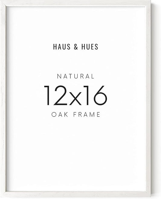 HAUS AND HUES 12x16 White Picture Frames - 12x16 Picture Frame White Photo Frame 12x16, Wood Picture Frames 12x16 Wood, White Frames, 12x16 Frame White Photo Frame 12 x 16 (White Oak Frame)