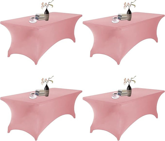 4Pack Spandex Waterproof Table Covers 8ft，Spandex 8ft Waterproof Table Cover for Party,Wedding, Banquet, and Events(Dusty Pink)