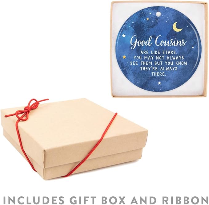 Andaz Press Round Ceramic Porcelain Cousins Christmas Keepsake Gift - Cousin Star Ornament, 1-Pack
