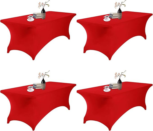 4Pack Spandex Waterproof Table Covers 8ft，Spandex 8ft Waterproof Table Cover for Party,Wedding, Banquet, and Events(Red)