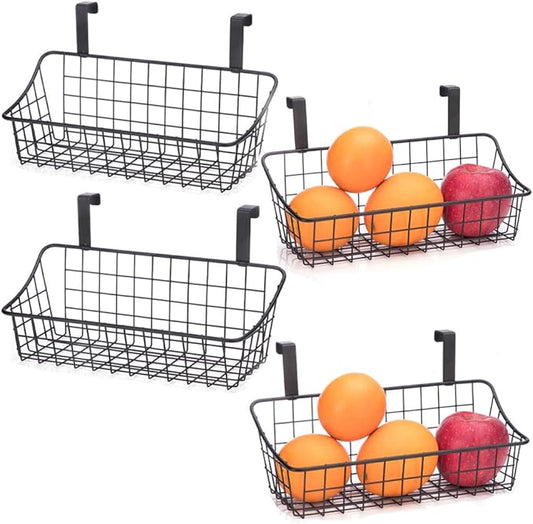 LeleCAT Cabinet Door Organizer Basket with hook Grid Storage Basket, Hang it behind a door or on a railing,BLack,4 Pack