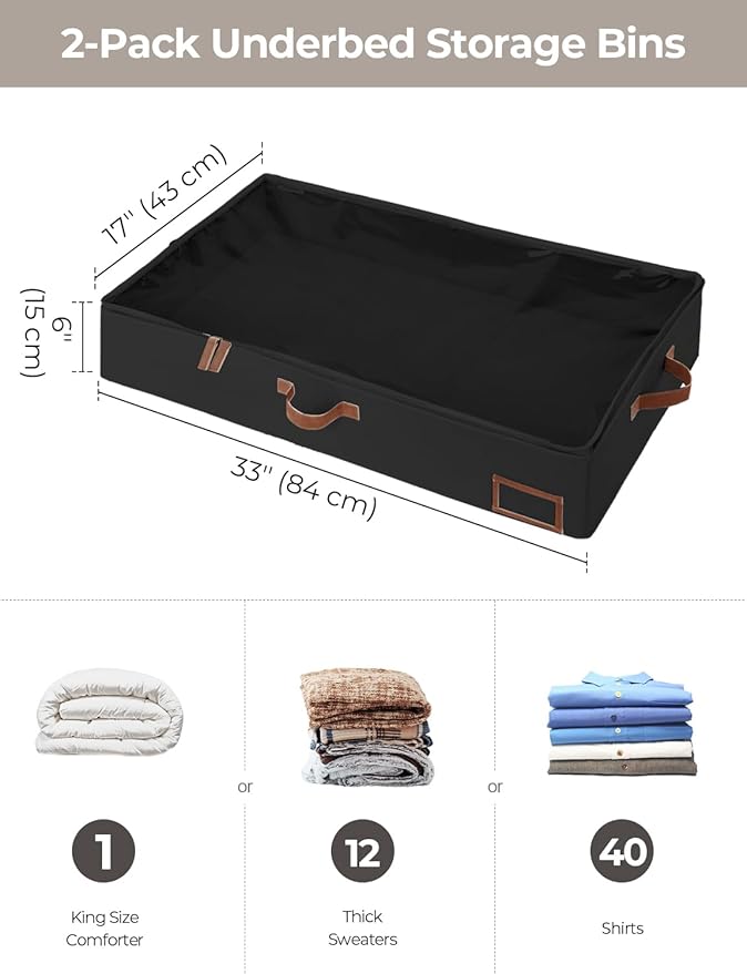 StorageWorks Large Under Bed Storage Containers with Handles and Label Holder, 2 Pack Ultra-thick Fabric Underbed Bins, Closet Organizer for Clothes, Blankets, Sweater