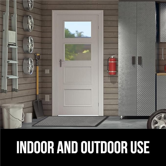 GORILLA GRIP 100% Waterproof All-Season WeatherMax Doormat US Designed Natural Rubber, Stain and Fade Resistant, Low Profile Indoor Outdoor Door Mats, Easy Clean Patio Mat, 17x29, Steel Diamond