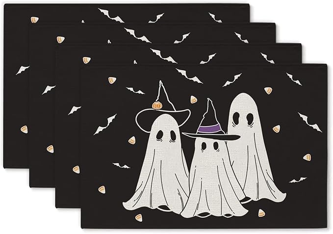 Halloween Placemats Ghost Pumpkin Bat Set of 4 Table Mats Seasonal Cute Home Party Kitchen Dining Table Decorations
