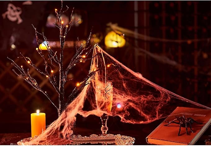 Fudios Black Halloween Tree with Lights 24 LED Orange with Timer, Lighted Tabletop Glittered Spooky Tree Artificial 18in for Witch Home Decor Battery Operated or USB Plug