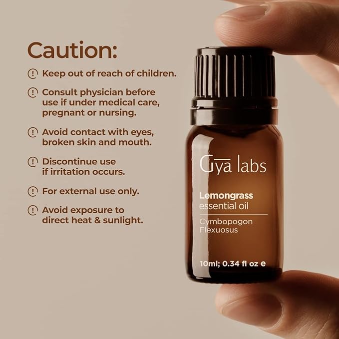 Gya Labs Lemongrass Essential Oil for Diffuser - 0.34 Fl Oz - 100% Pure Natural - Lemongrass Oil for Hair, Skin, Herbaceous, Candle Making Scent