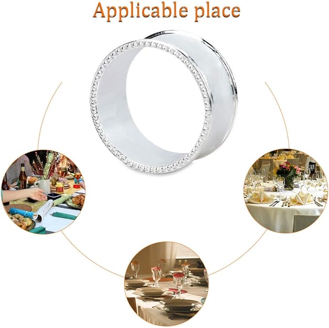 6 Pcs Stainless Steel Bead Side Napkin Rings Delicate Serviette Buckles (Silver)