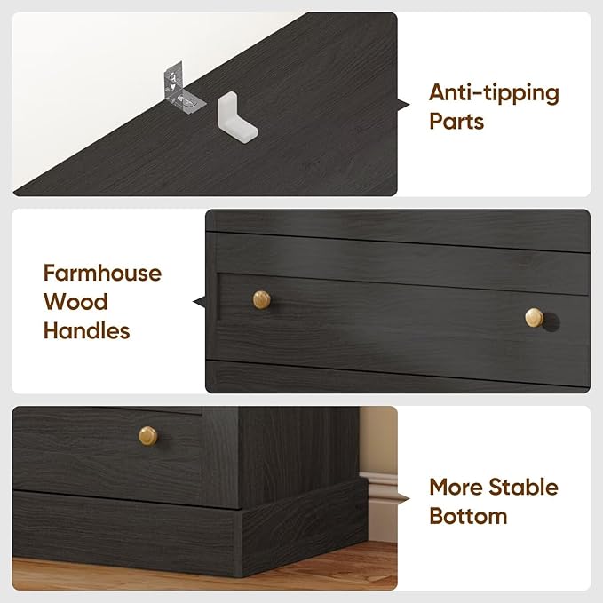 Vyre 71" Tall Farmhouse Bookshelves with Drawers, Large Modular Bookcase with Adjustable Shelves, Storage Cabinet for Living Room, Kitchen, Home Office, Black